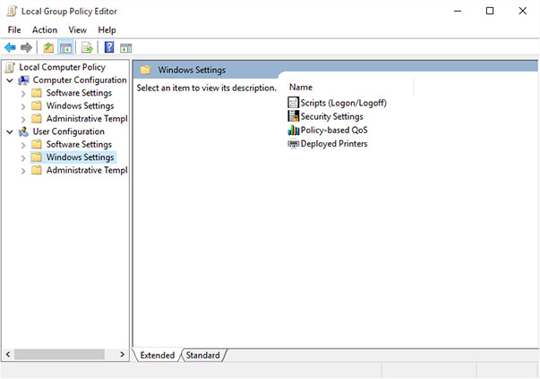 User Configuration Windows Settings