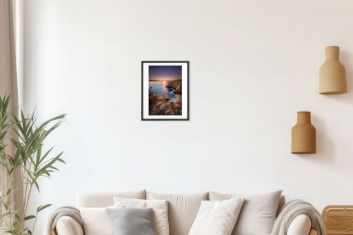 Sunset On The Rocks - A4 Luster Paper - Framed - 420x320 Black (20% Discount, Free Frame)